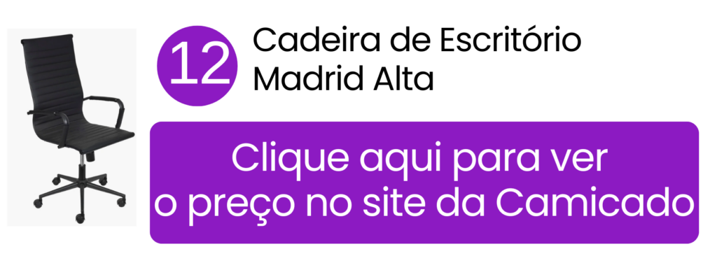Cadeira de escritório Madrid Alta preta com encosto alto e base giratória na Camicado.