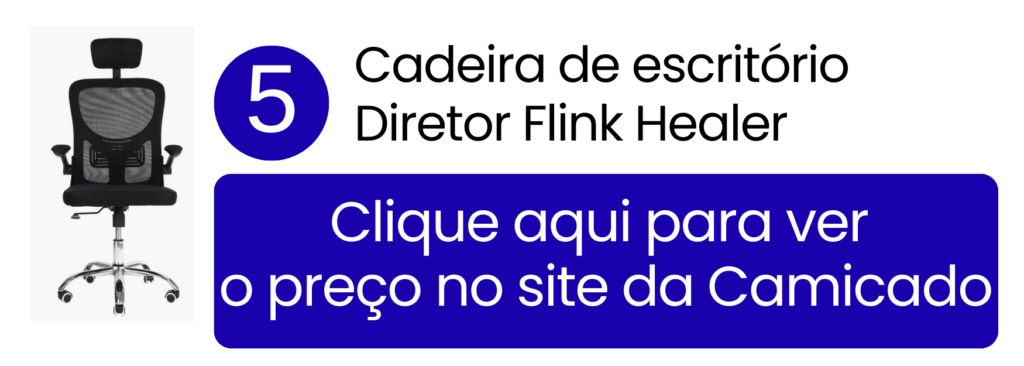 Cadeira de escritório diretor Flink Healer preta com suporte para cabeça e sistema de ajuste de altura na Camicado.