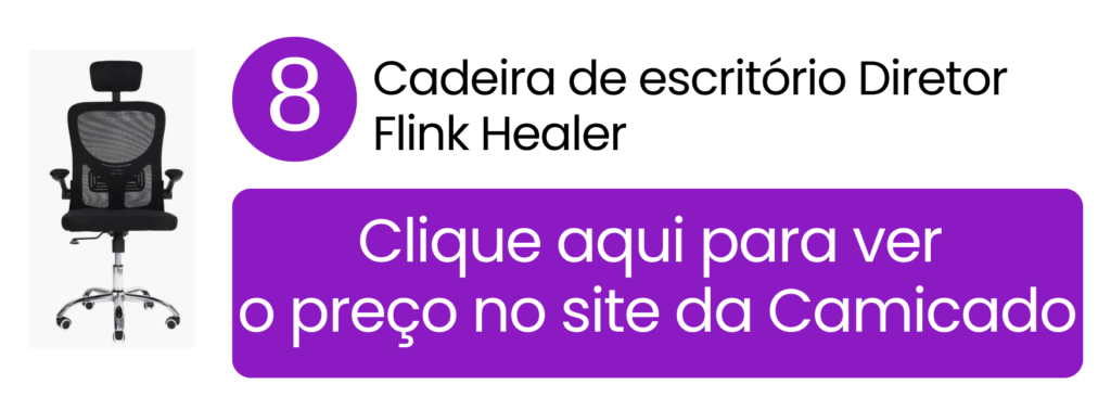 Cadeira de escritório diretor Flink Healer preta com encosto de cabeça e ajuste de altura na Camicado.