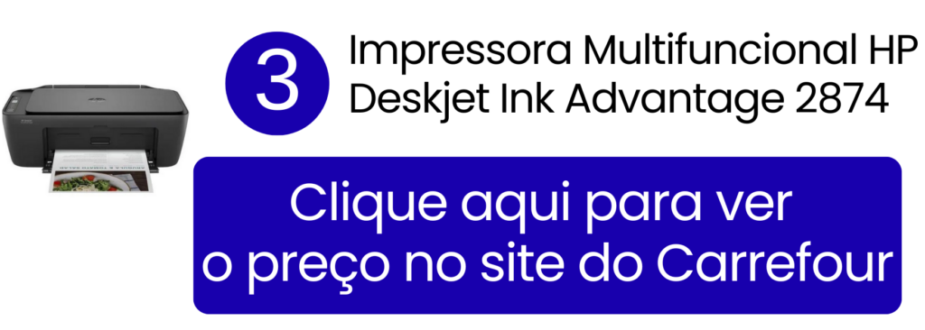 Impressora multifuncional HP Deskjet 2874 colorida no Carrefour.