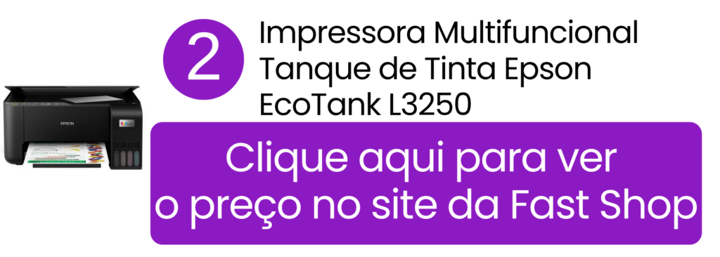 Impressora colorida Epson L3250 EcoTank com Wi-Fi Direct na Fast Shop.