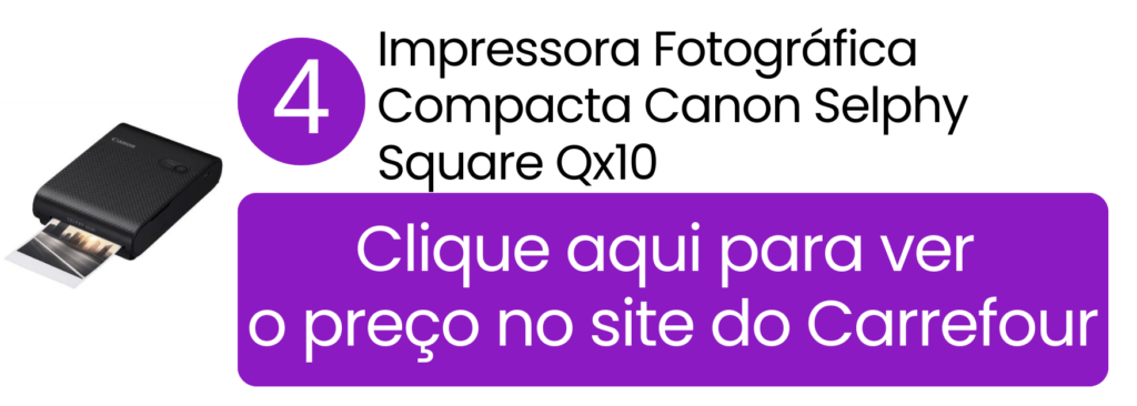 Impressora Canon Selphy Qx10 sendo utilizada para criar álbuns de fotos no Carrefour.