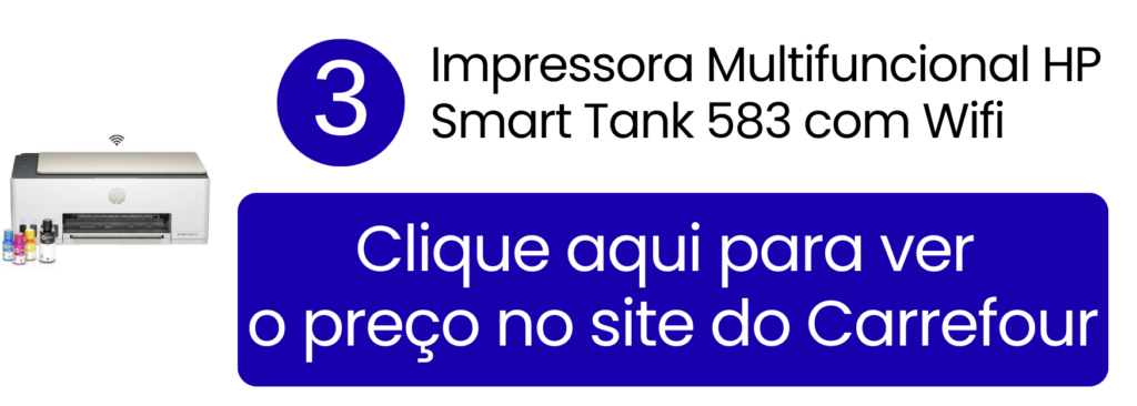 Impressora HP Smart Tank 583 econômica e versátil para uso doméstico no Carrefour.