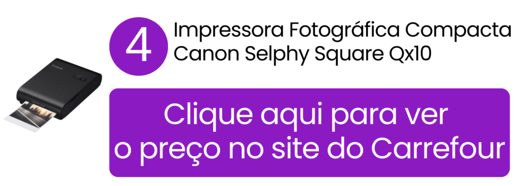 Tamanho reduzido e fácil transporte da Canon Selphy QX10 em bolsas e mochilas no Carrefour.