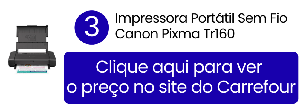 Impressão de relatórios e contratos densos com a facilidade sem fio da Canon Pixma TR160 no Carrefour.