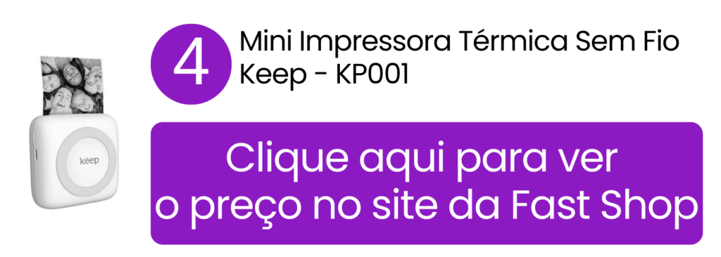 Mobilidade e tamanho de bolso da mini impressora Keep KP001 imprimindo listas e projetos criativos na Fast Shop.