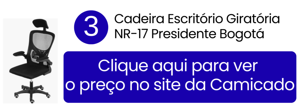Cadeira presidente Bogotá giratória preta ideal para reuniões e estudos na Camicado.