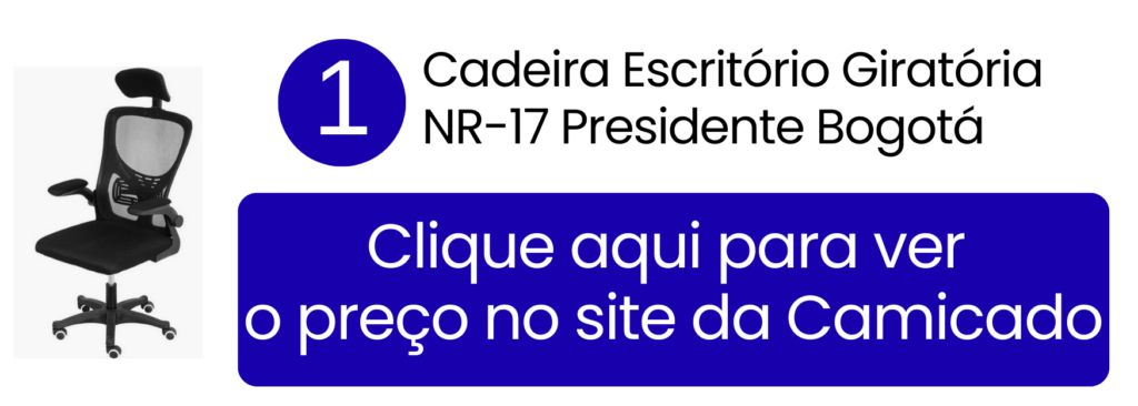 Cadeira presidente Bogotá NR-17 com base giratória e rodízios na Camicado.