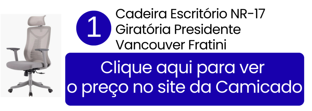 Cadeira ergonômica presidente Vancouver Fratini com rodízios para estudo na Camicado.