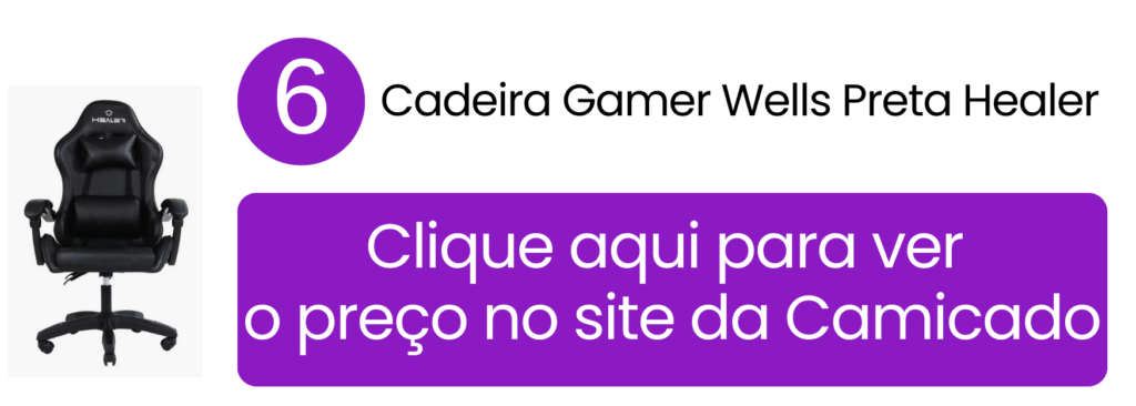 Cadeira ergonômica preta Healer que atende tanto rotinas de trabalho quanto momentos de lazer na Camicado.