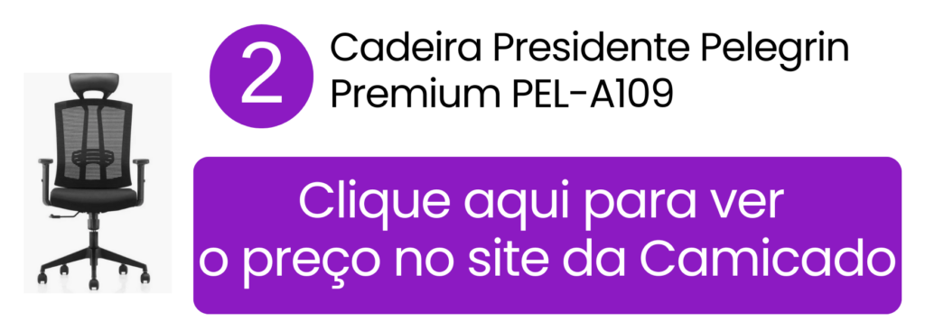 Cadeira ergonômica Pelegrin Premium PEL-A109 com apoios de braços ajustáveis na Camicado.
