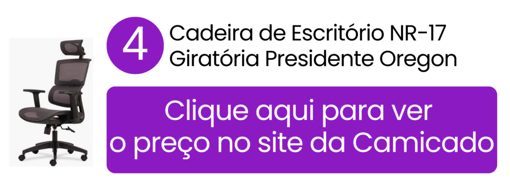 Cadeira de escritório NR-17 presidente Oregon em mesh respirável com rodízios na Camicado.