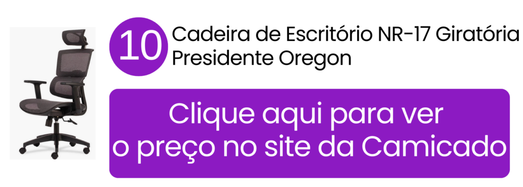 Cadeira de escritório NR-17 giratória presidente Oregon em mesh com rodízios de nylon à venda na Camicado.