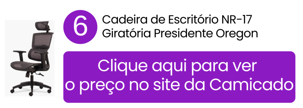 Cadeira de escritório NR-17 presidente Oregon em tela mesh respirável na Camicado.
