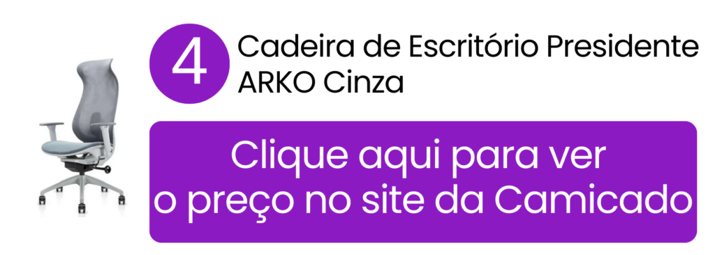 Cadeira de escritório presidente ARKO cinza ideal para leitura prolongada à venda na Camicado.