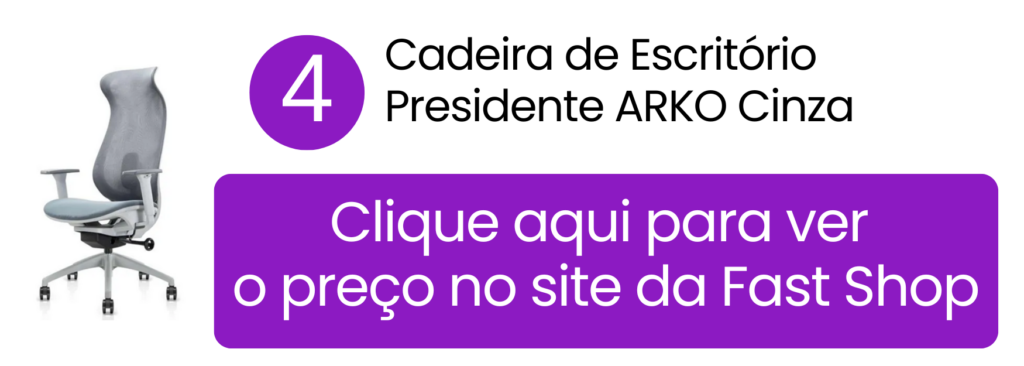 Cadeira presidente ARKO cinza com apoio de cabeça para longa rotina na Fast Shop.
