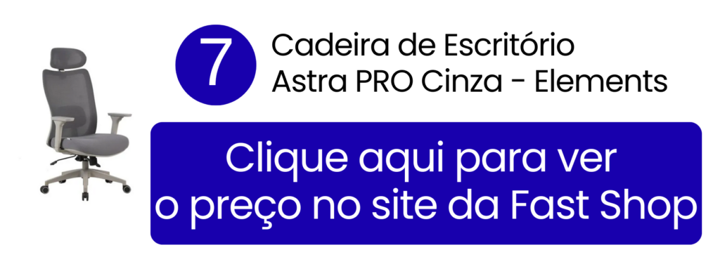 Cadeira de escritório Astra PRO cinza da Elements com braços 3D à venda na Fast Shop.