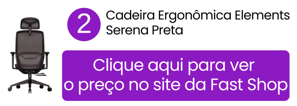 Cadeira ergonômica Elements Serena preta com apoio lombar regulável na Fast Shop.