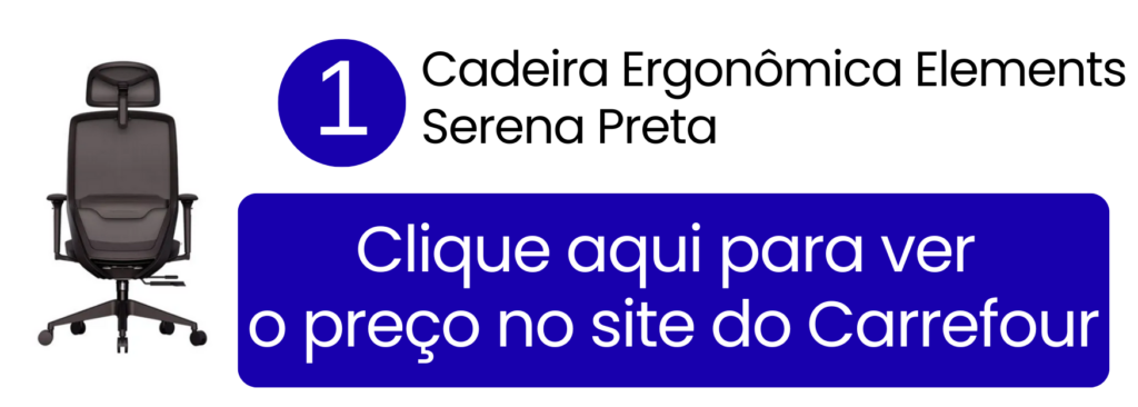 Modelo de cadeira para home office ergonômica Serena preta da Elements no Carrefour.