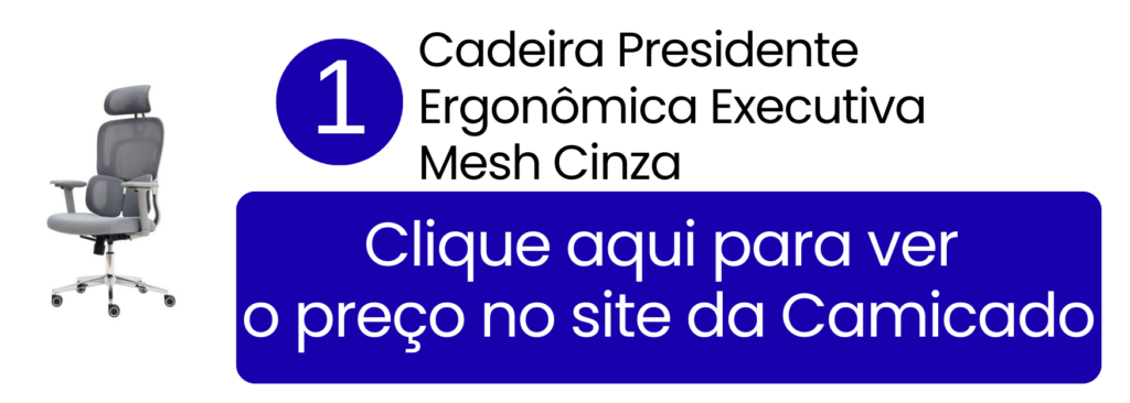 Modelo de cadeira presidente ergonômica executiva mesh cinza com braços 4D à venda na Camicado.