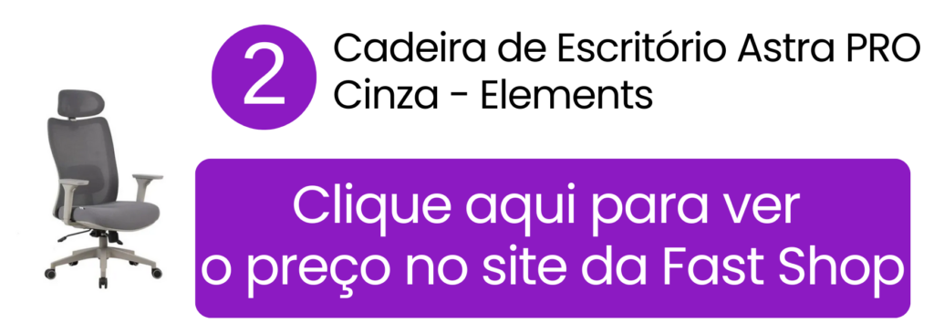 Cadeira ergonômica de escritório Astra PRO cinza da Elements com reclinação na Fast Shop.