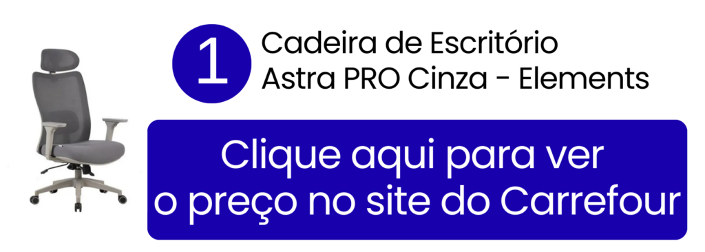 Modelo de cadeira de escritório Astra PRO cinza com tela mesh no Carrefour.