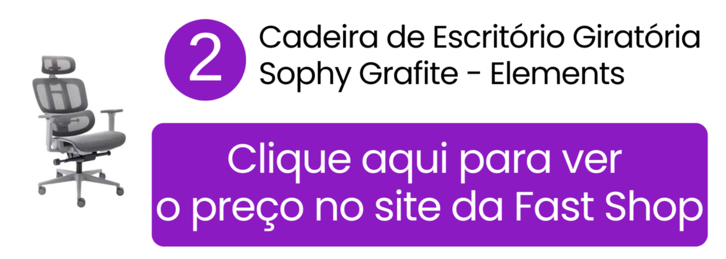 Cadeira de escritório giratória Sophy grafite da Elements com reclinação 150° à venda na Fast Shop.
