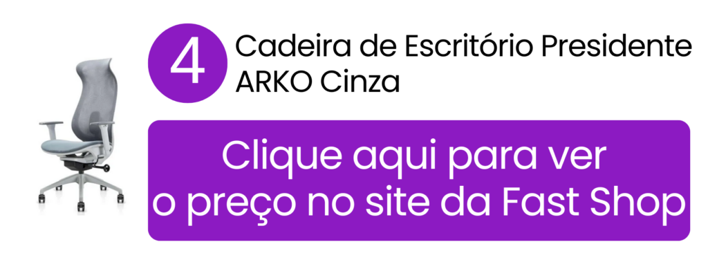 Cadeira de escritório presidente ARKO cinza com encosto de cabeça à venda na Fast Shop.