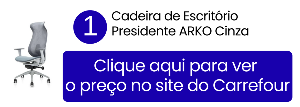 Cadeira executiva presidente ARKO cinza com assento em espuma soft no Carrefour.
