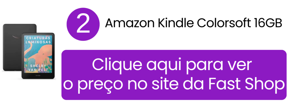 Leitor digital Kindle Colorsoft 16GB destacando gráficos e ilustrações coloridas em um ambiente com luz natural.