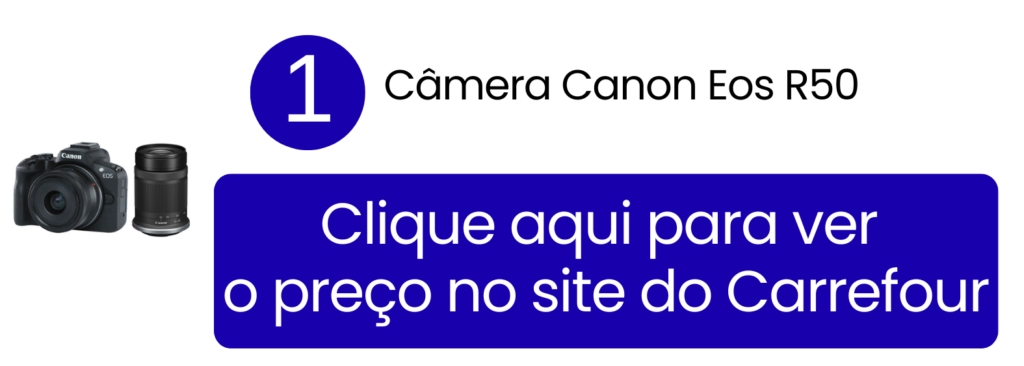 Imagem de destaque da versátil Canon Eos R50, acompanhada de kit de duas lentes para iniciantes.