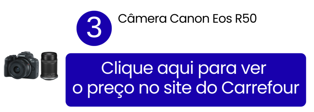 Imagem de destaque da versátil Canon Eos R50, acompanhada de kit de duas lentes para diversas situações.