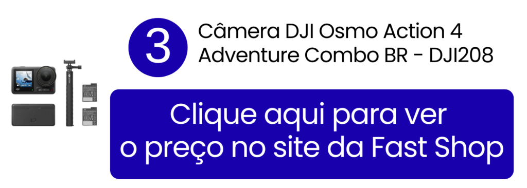 Imagem de destaque da câmera DJI Osmo Action 4 em seu pacote completo Adventure Combo.