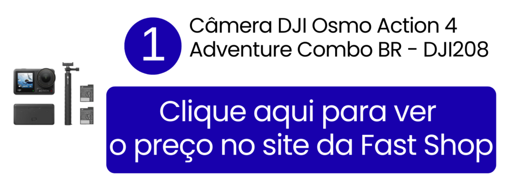 Imagem de destaque da câmera DJI Osmo Action 4 em seu pacote completo Adventure Combo, ideal para viagens.