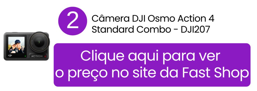 Imagem de destaque da câmera DJI Osmo Action 4 em configuração Standard, prática para vídeos em movimento.