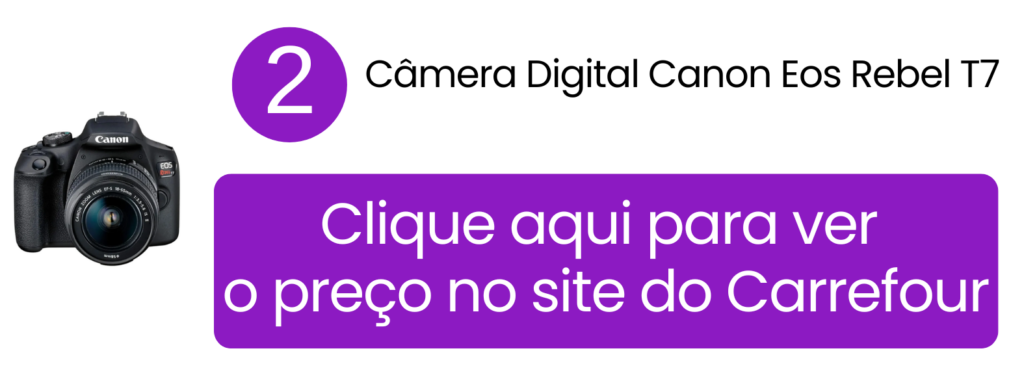 Imagem de destaque da câmera DSLR Canon Eos Rebel T7, ideal para quem quer aprender fotografia.