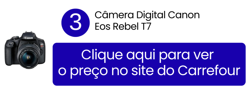 Imagem de destaque da câmera DSLR Canon Eos Rebel T7, ideal para quem quer aprender fotografia de forma tradicional.