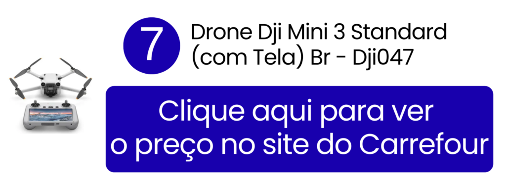Encontre o Drone DJI Mini 3 Standard com controle de tela pelo melhor preço visitando o Carrefour.