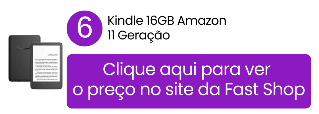 Formato extremamente leve e compacto do Kindle de 11ª geração sendo segurado com apenas uma mão.