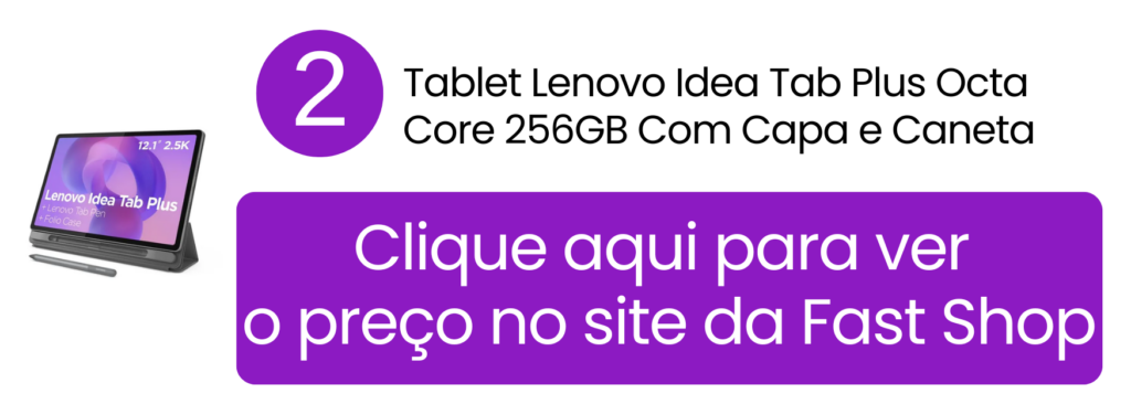 Tela ampla do Lenovo Idea Tab Plus dividida perfeitamente entre uma videoaula e um aplicativo de resumos.