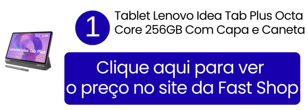 Amplo painel widescreen do Lenovo Idea Tab Plus exibindo apostilas e blocos de anotações simultaneamente.